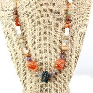 Artisan Antique Vintage Handmade Multi-Gemstone Sterling Silver Necklace 18"